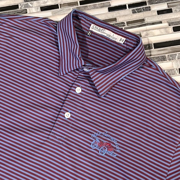 Criquet Mens Short Sleeve Blue Red Striped Golf Polo Shirt Logo Size Large - Picture 1 of 9